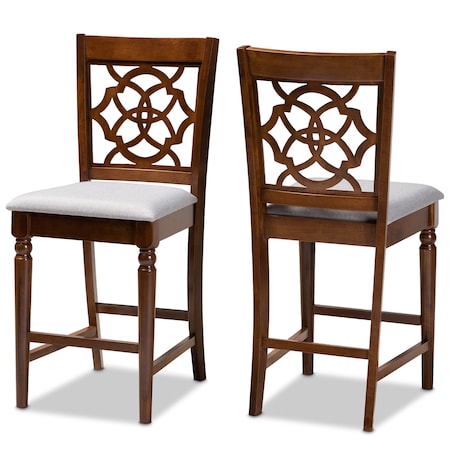 Baxton Studio Oscar Grey Upholstered and Walnut Wood 2-Piece Pub Chair Set 166-9890